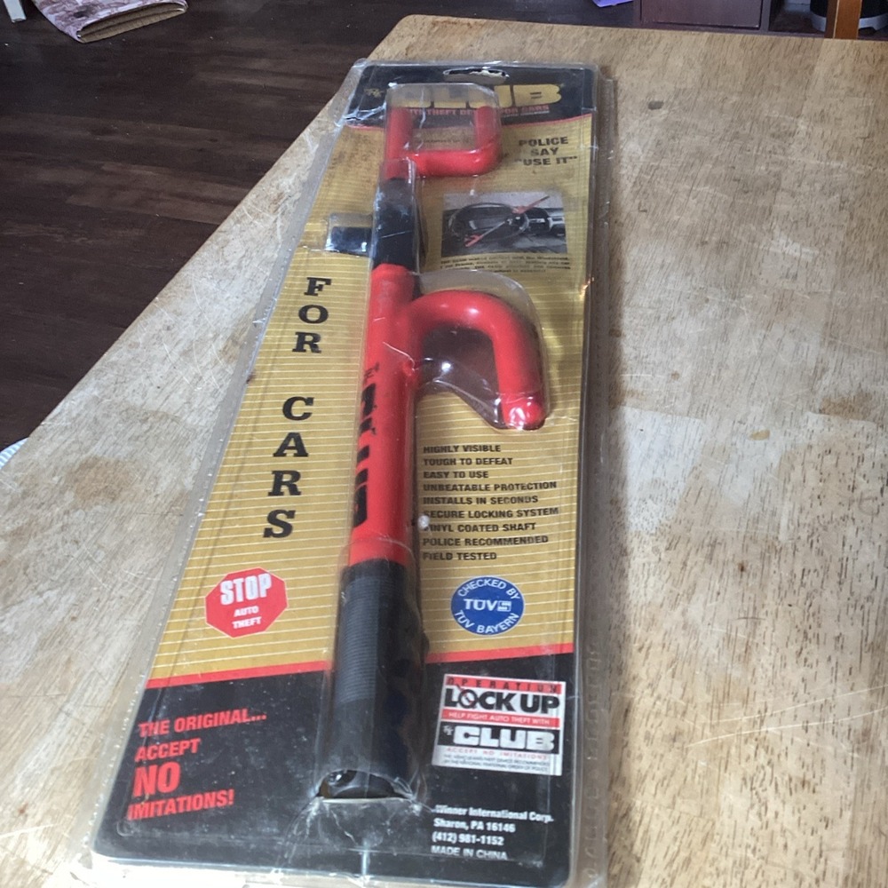 Vintage The Original Club Steering Wheel Lock Model 1000 Anti-Theft Red NOS